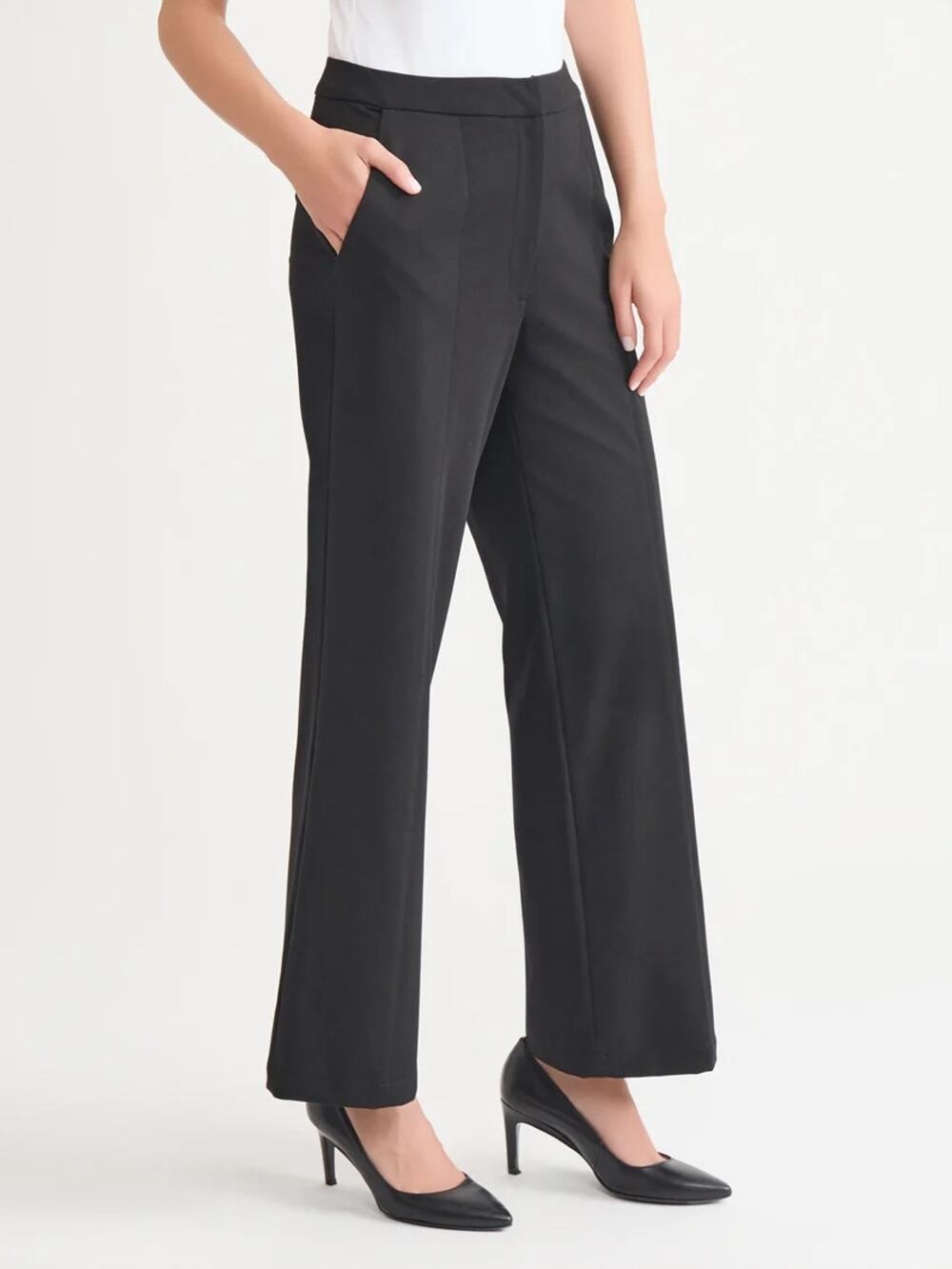 MISOOK Collection Flat Front Knit Tab Zip Fly Black Naomi Pants Women 6 Wide Leg